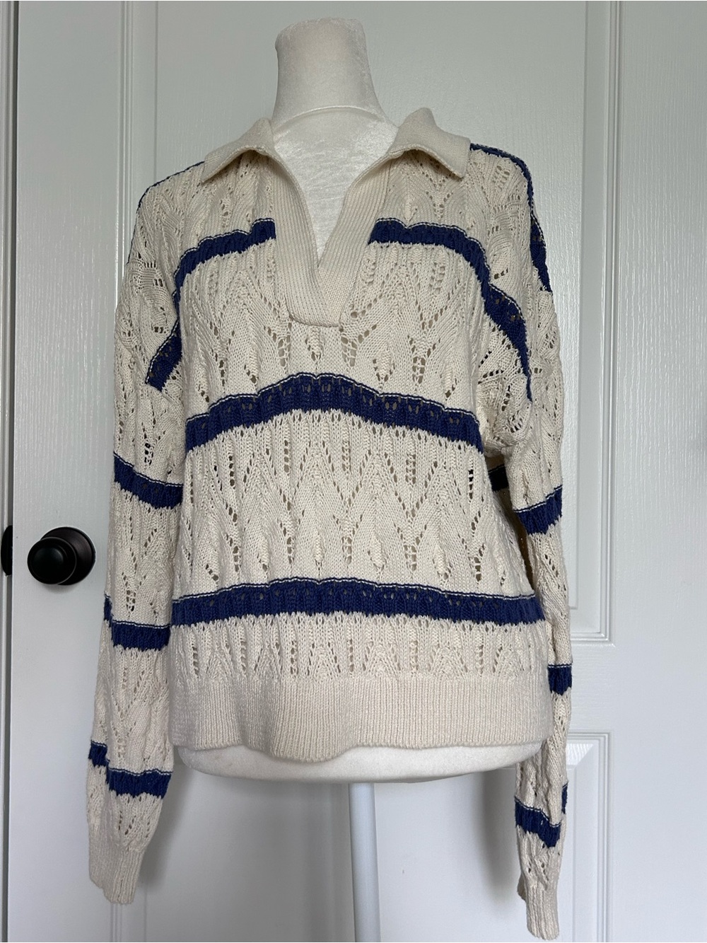 Cream Airy Open-Knit Lightweight Sweater Coastal Cottagecore Beachy Medium - Picture 3 of 14